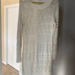 Crocheted cream sweater dress